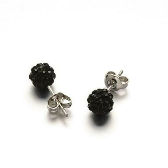 Austrian Crystal Ball Surgical Steel 6mm Disco Stud Clay Earrings Jet (Black) - Picture 1 of 1